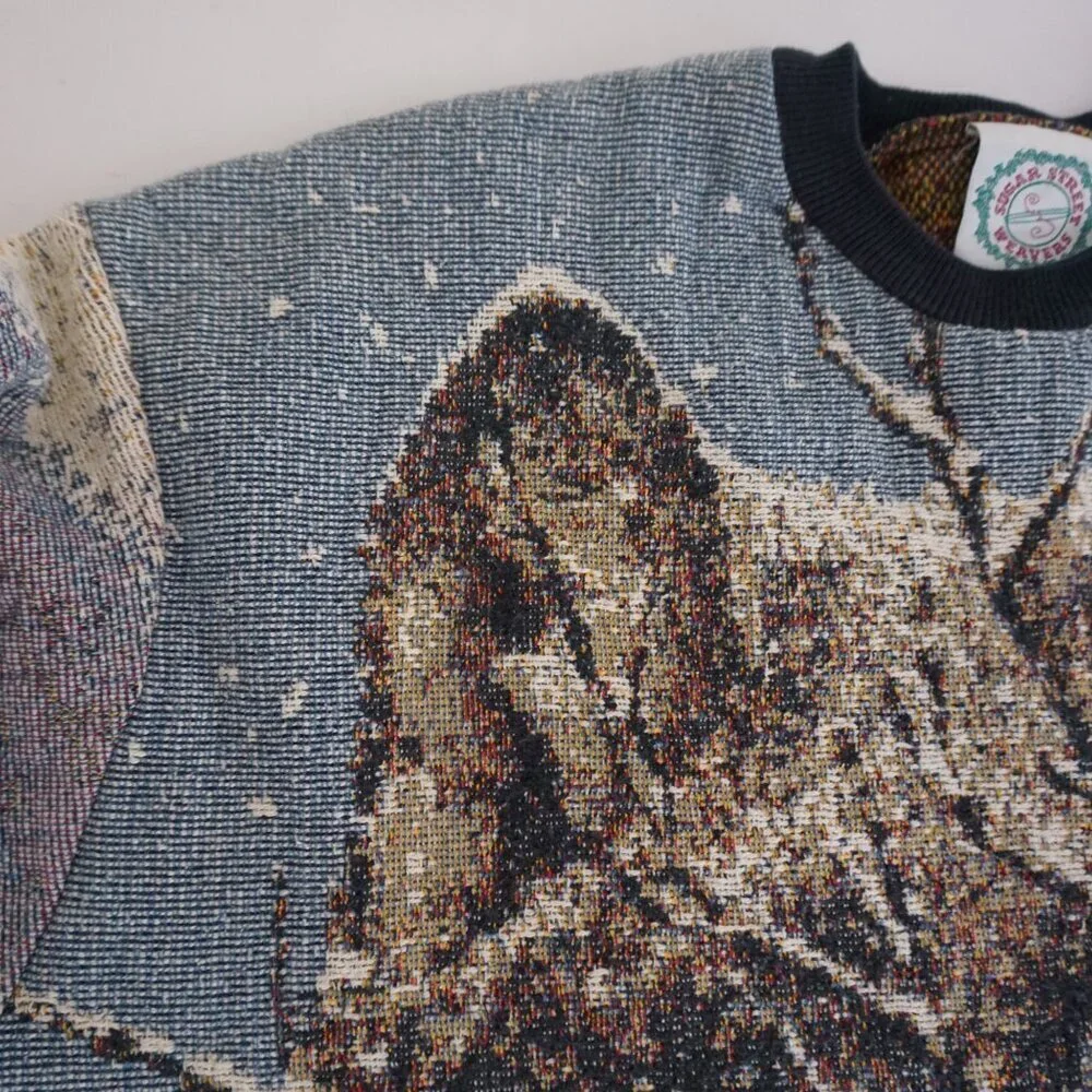 Vintage Sugar Street Weavers Rare Wolf Tapestry Sweater Pullover Adult XL - Picture 9 of 10